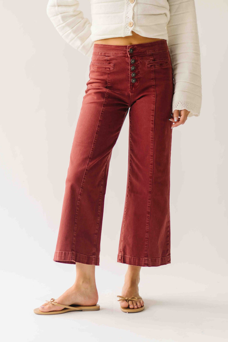 The Addi Wide Leg Crop Jean in Burgundy