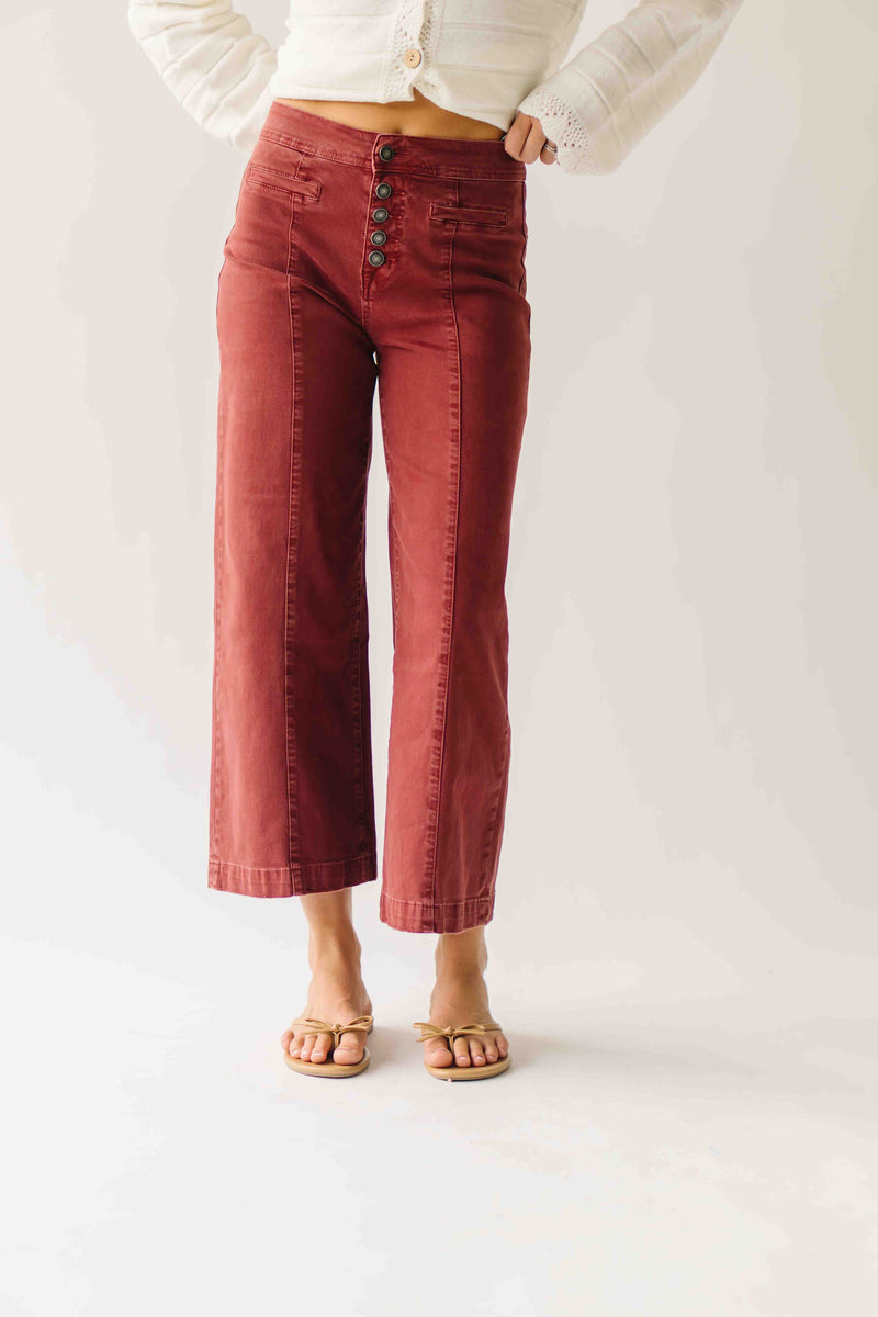 The Addi Wide Leg Crop Jean in Burgundy