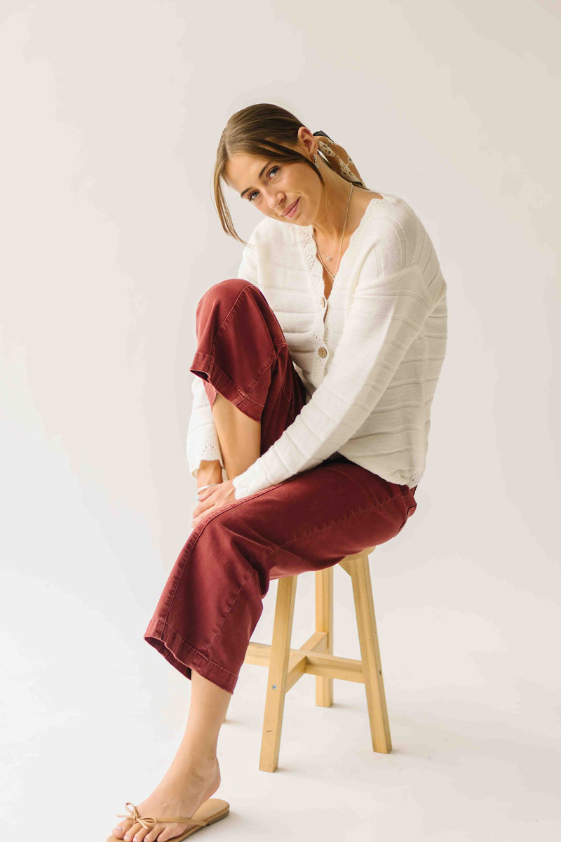 The Addi Wide Leg Crop Jean in Burgundy