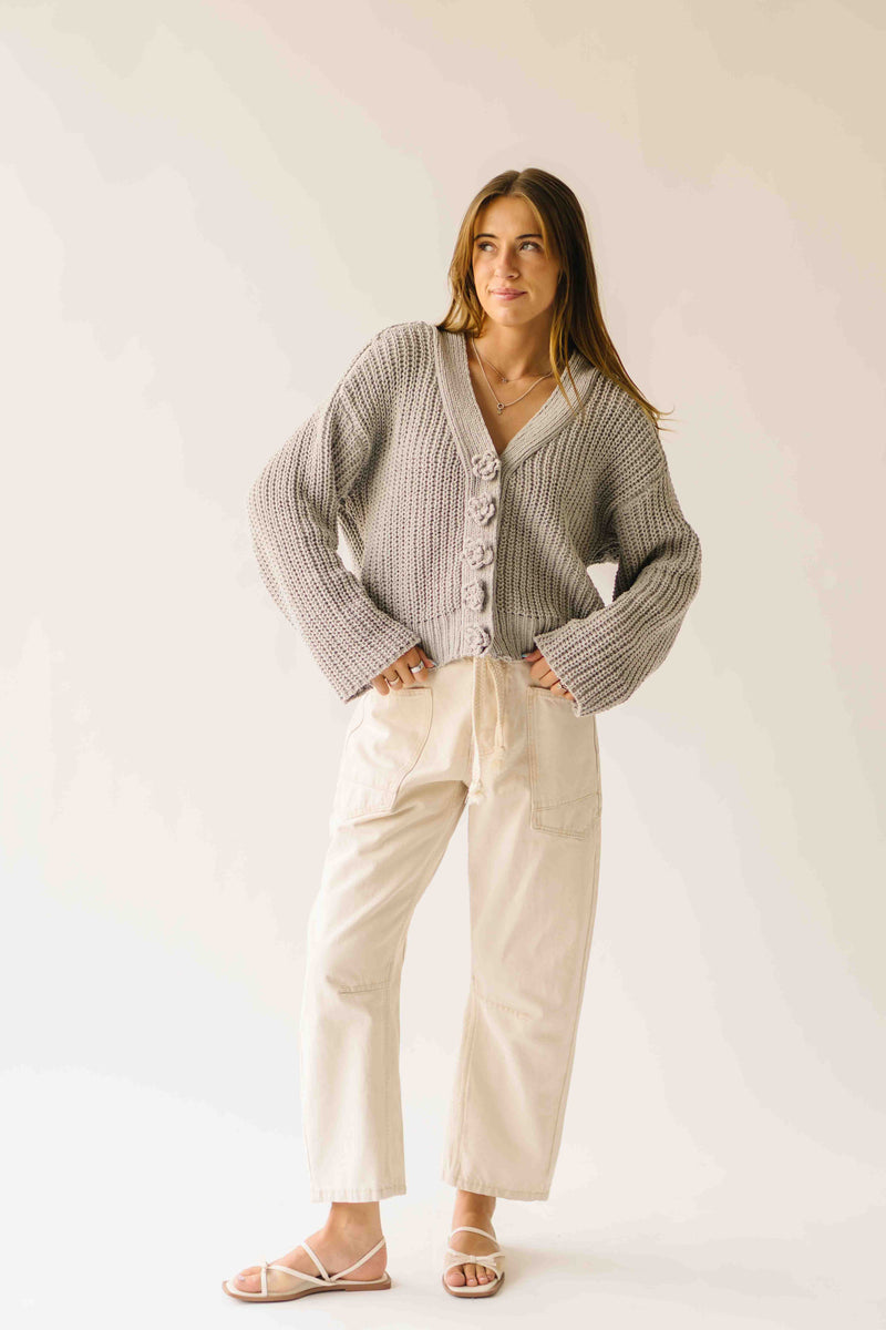 The Brandon Button-Up Cardigan in Khaki Grey