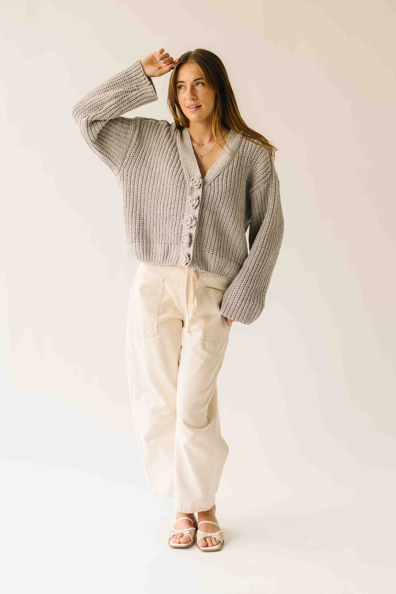 The Brandon Button-Up Cardigan in Khaki Grey