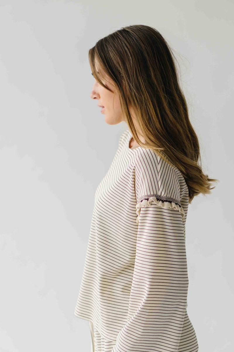 The Lucy Long Sleeve Striped Blouse in Cream + Brown