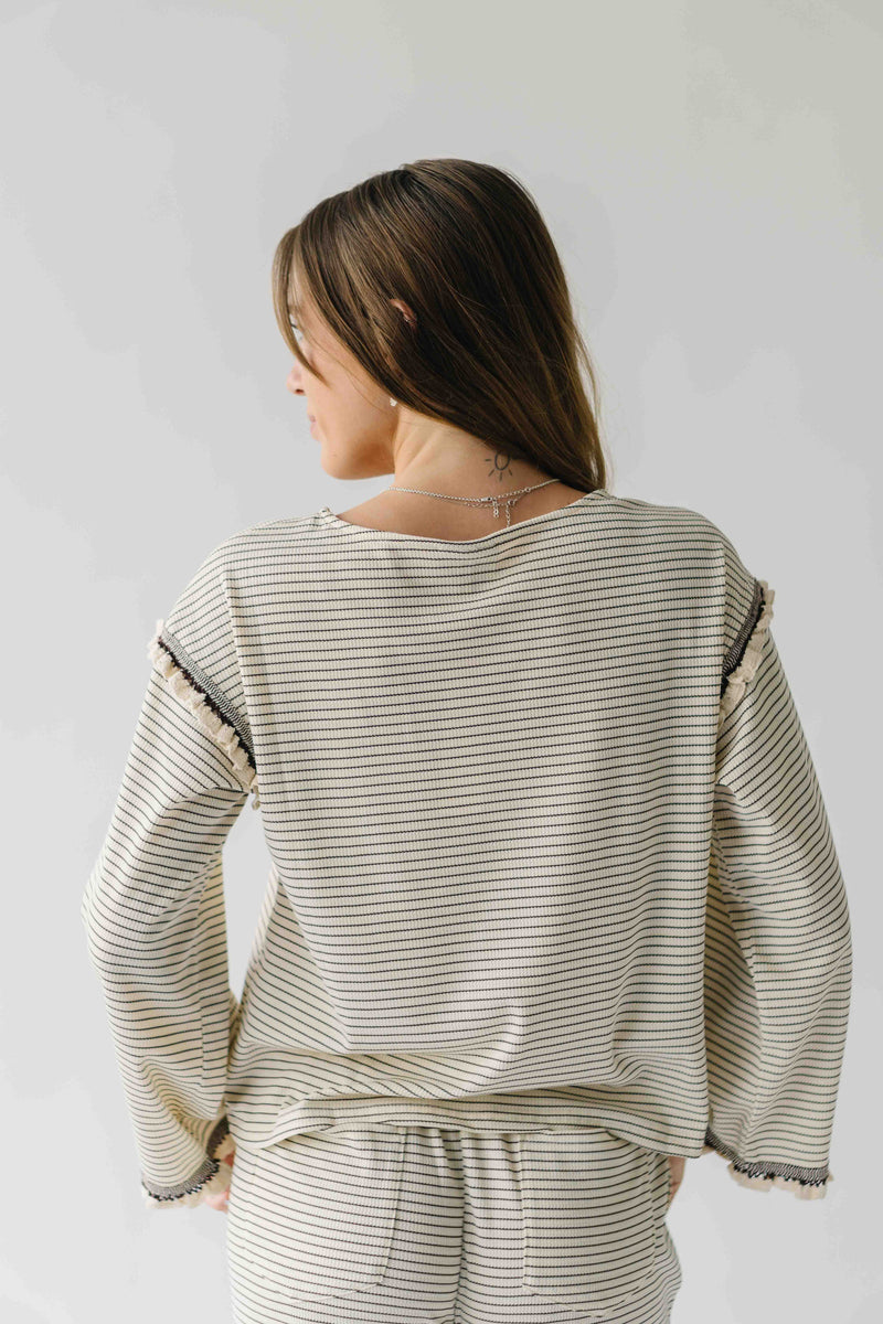 The Lucy Long Sleeve Striped Blouse in Cream + Brown