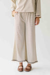 The Lyla Ruffle Edge Striped Pant in Cream + Brown