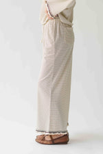 The Lyla Ruffle Edge Striped Pant in Cream + Brown