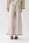 The Lyla Ruffle Edge Striped Pant in Cream + Brown