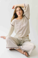 The Lucy Long Sleeve Striped Blouse in Cream + Brown