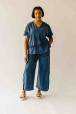 The Lola Lace Trim Blouse in Navy