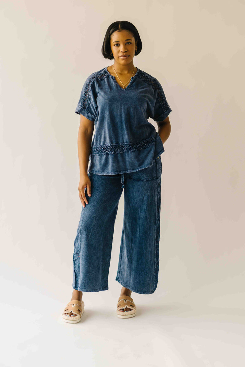 The Lola Lace Trim Blouse in Navy