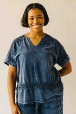 The Lola Lace Trim Blouse in Navy