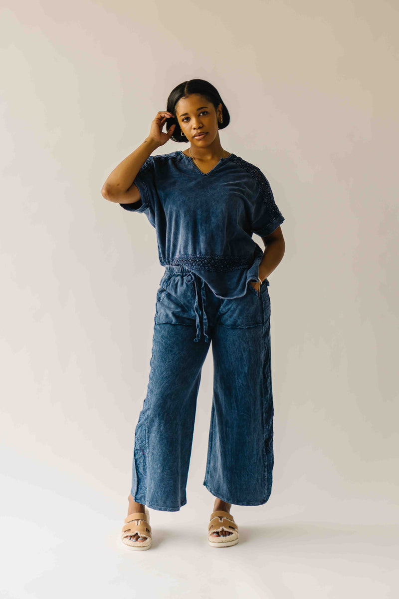 The Reece Eyelet Detail Wide Leg Pant in Navy