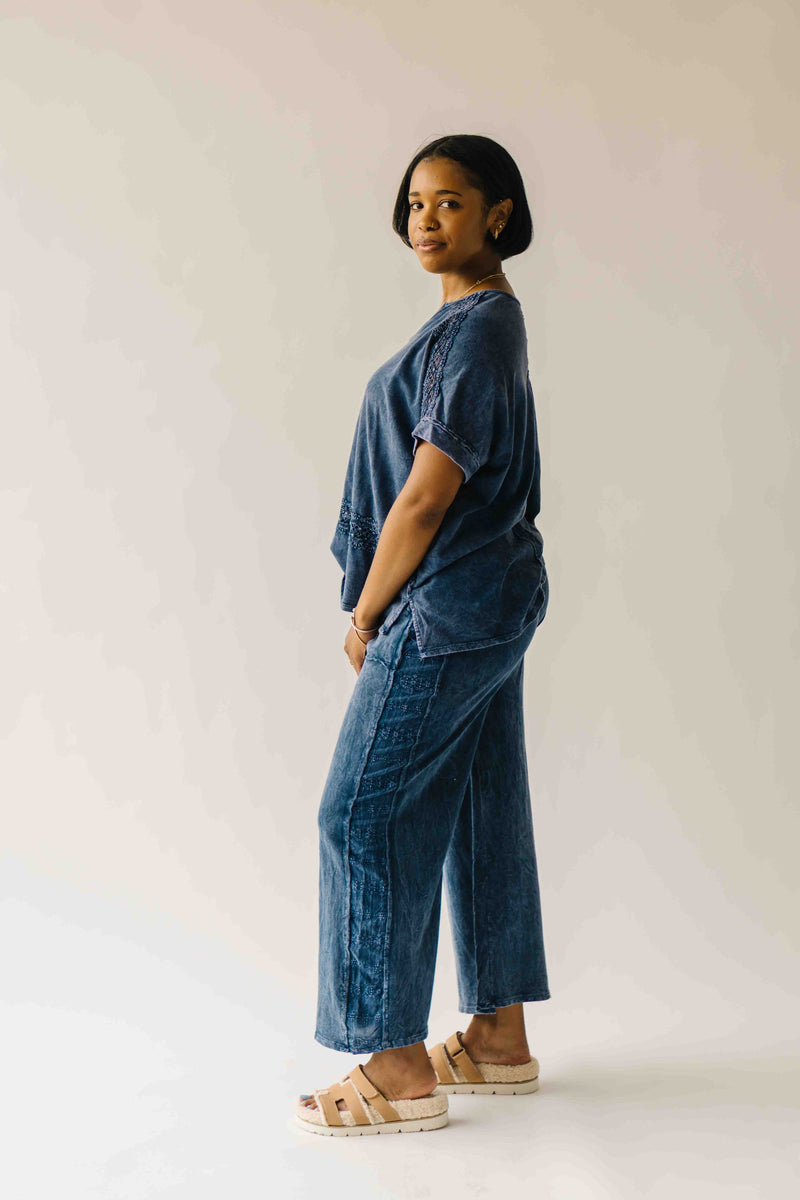 The Reece Eyelet Detail Wide Leg Pant in Navy