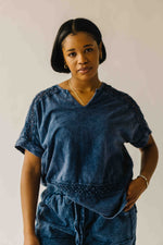 The Lola Lace Trim Blouse in Navy
