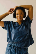 The Lola Lace Trim Blouse in Navy
