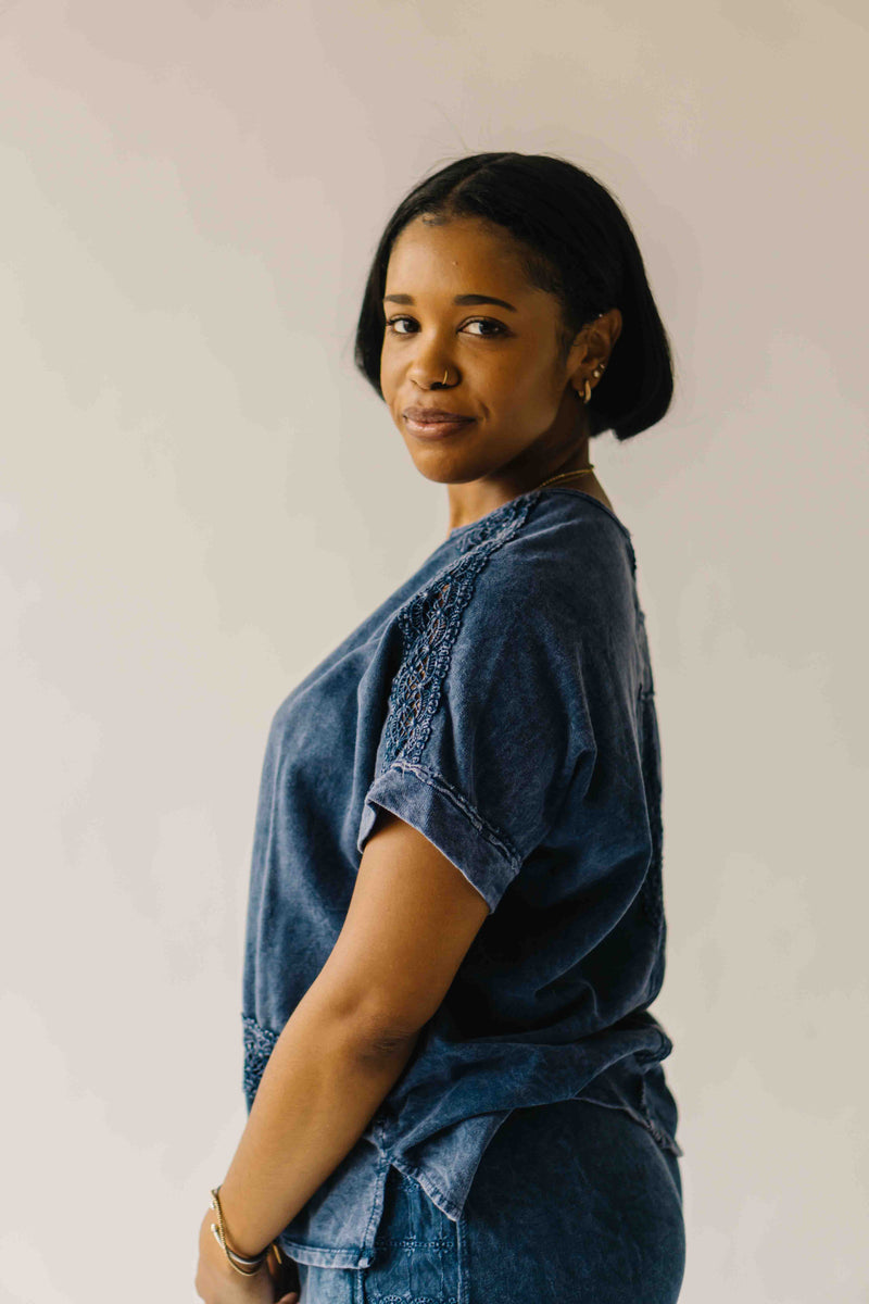 The Lola Lace Trim Blouse in Navy