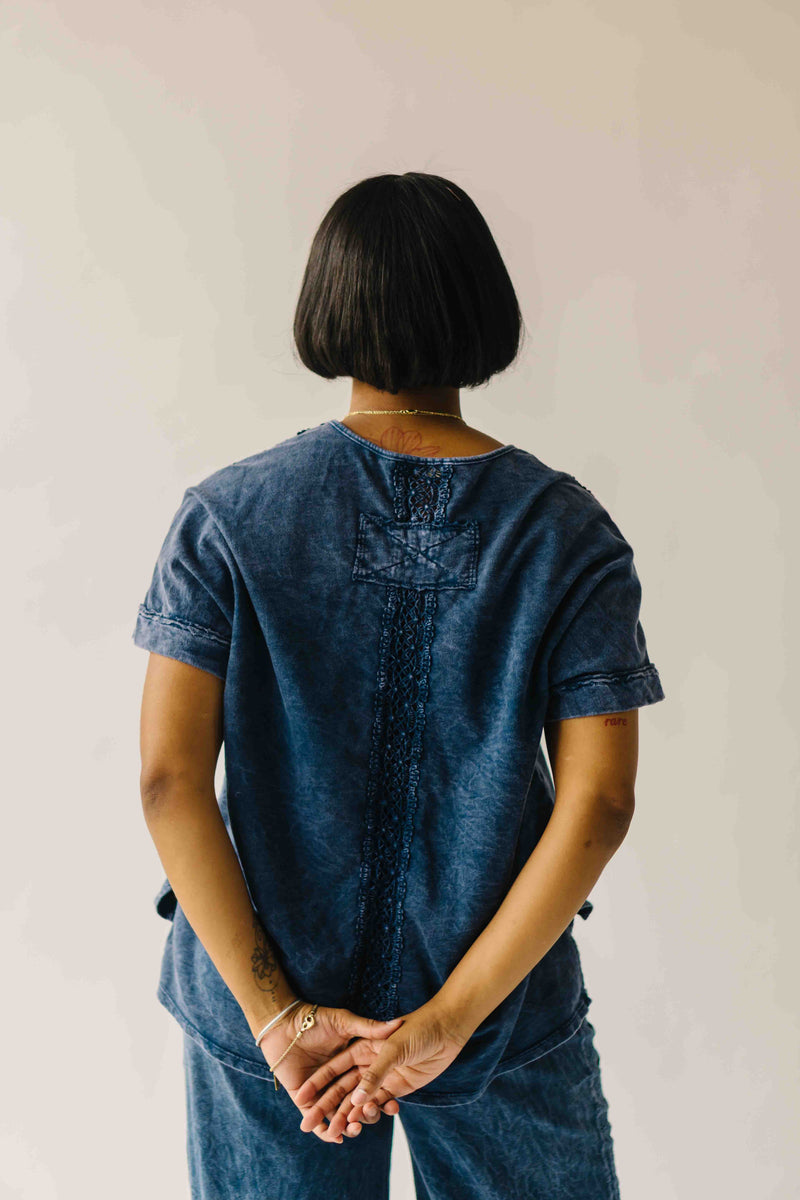 The Lola Lace Trim Blouse in Navy