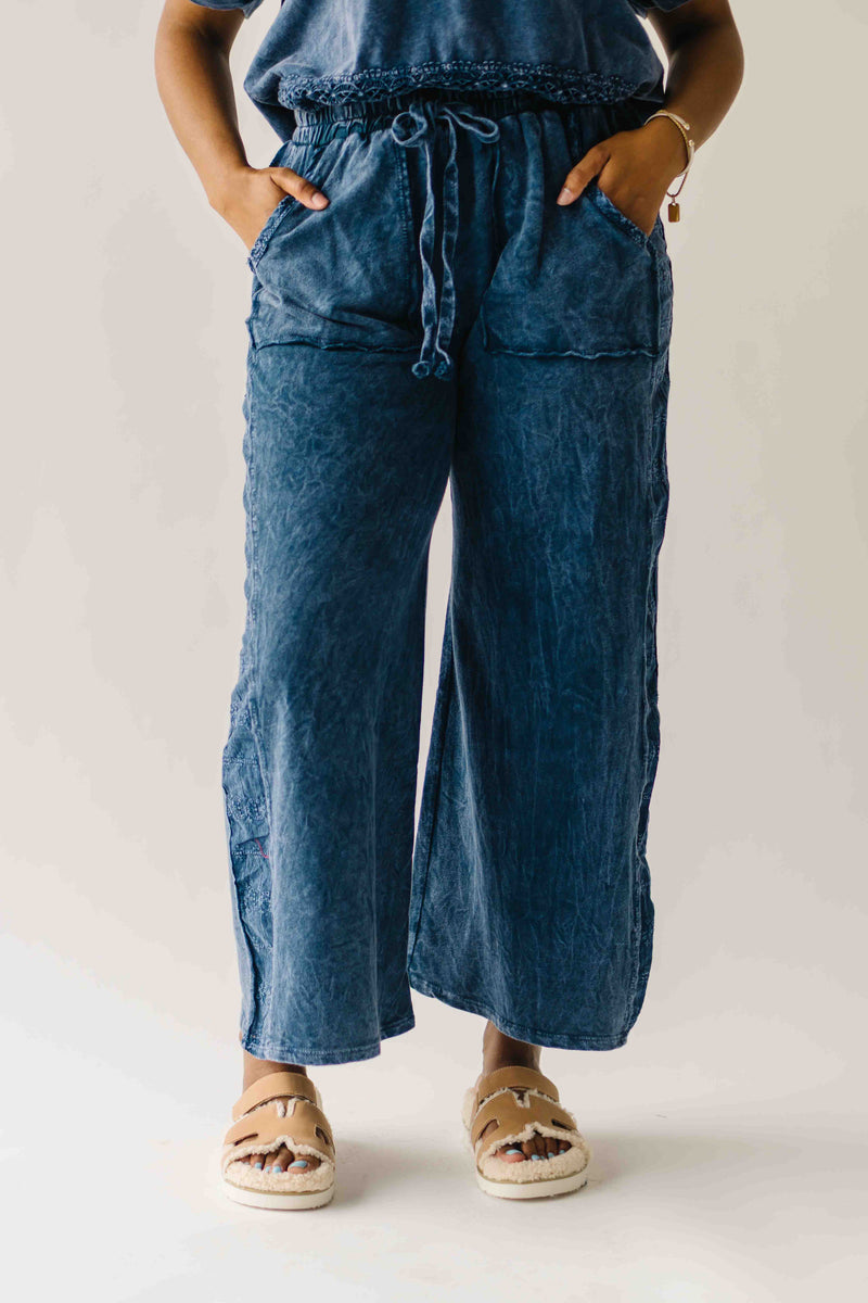 The Reece Eyelet Detail Wide Leg Pant in Navy