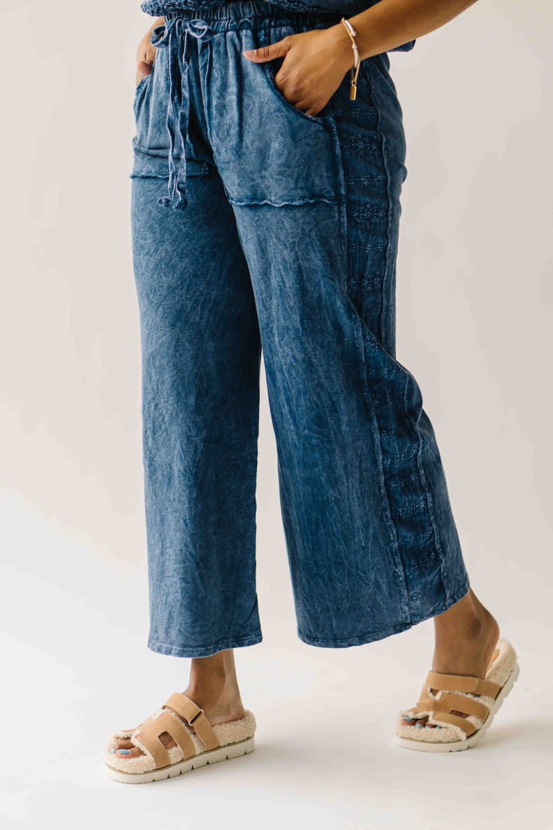 The Reece Eyelet Detail Wide Leg Pant in Navy