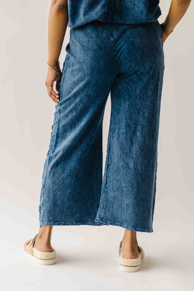 The Reece Eyelet Detail Wide Leg Pant in Navy