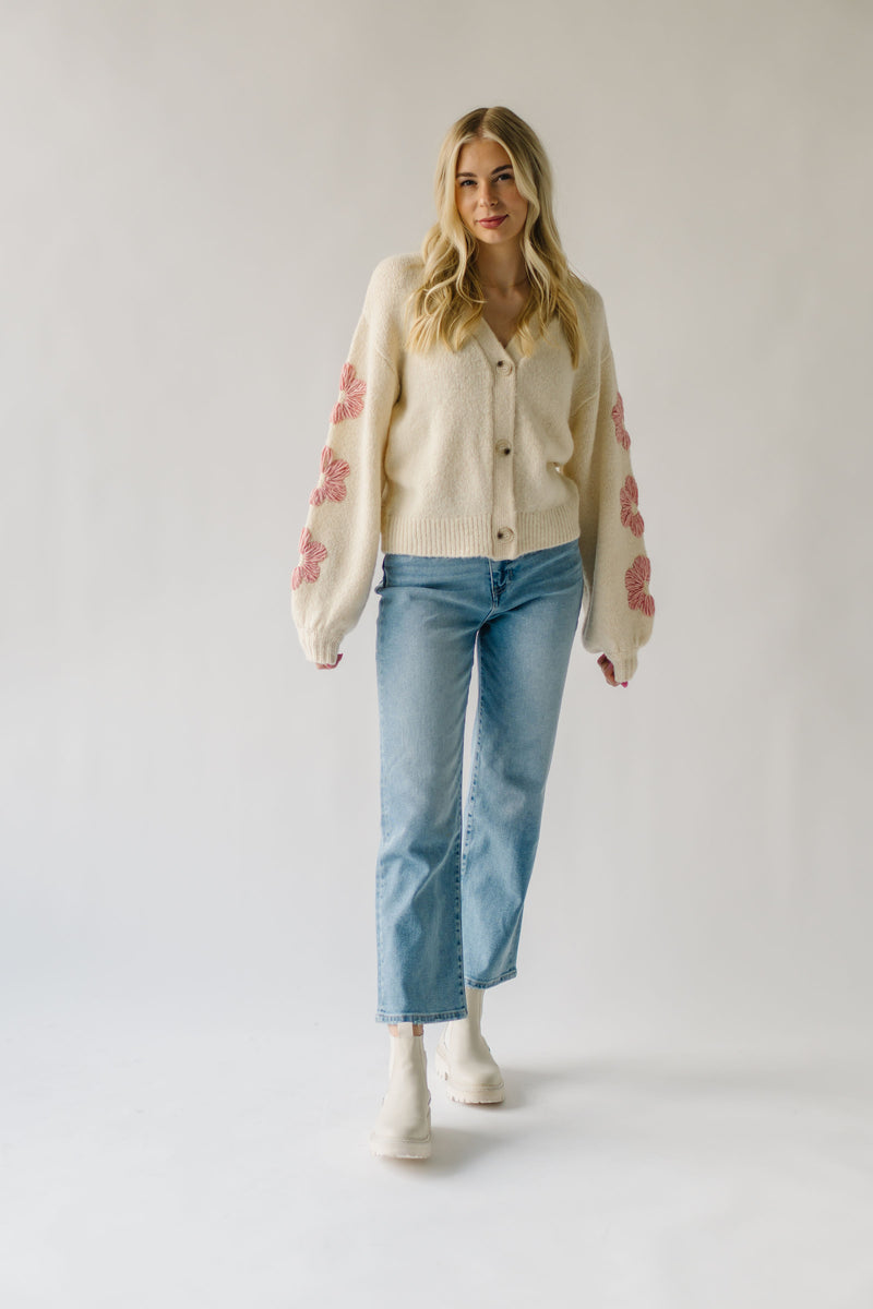 The Quimby Floral Detail Cardigan in Cream