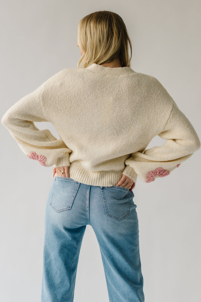 The Quimby Floral Detail Cardigan in Cream