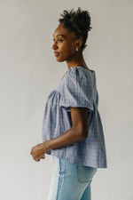 The Waronsky Jacquard Puff Sleeve Blouse in Dusty Blue