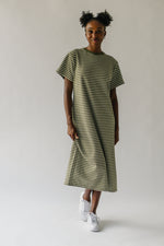 The Valarie Striped Knit Dress in Olive + Ivory