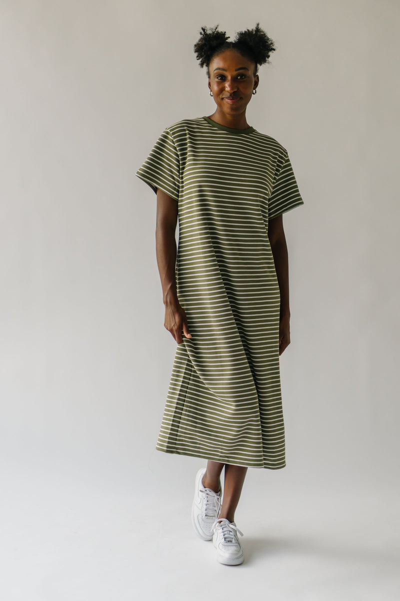 The Valarie Striped Knit Dress in Olive + Ivory