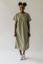 The Valarie Striped Knit Dress in Olive + Ivory