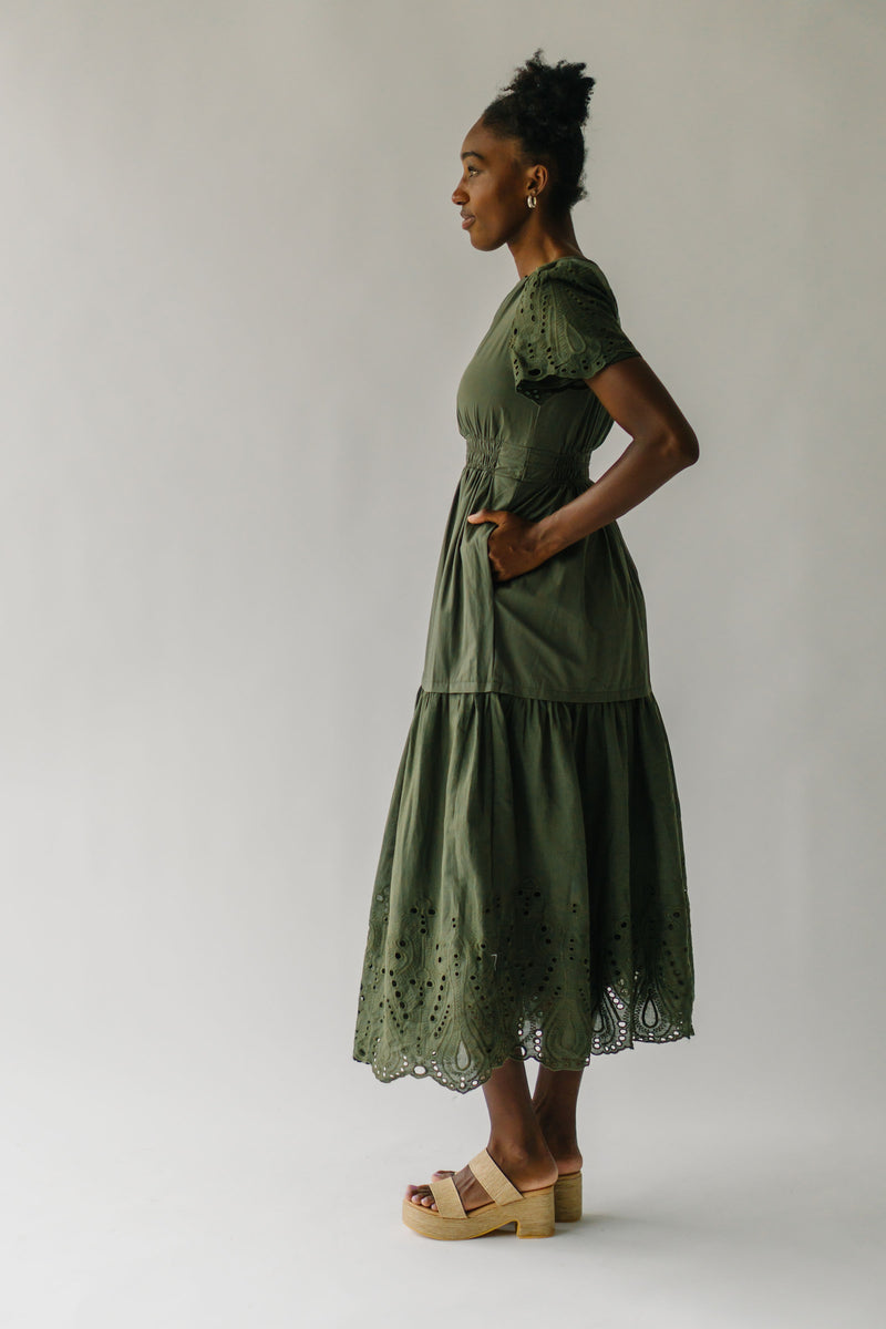 The Abello Eyelet Detail Maxi Dress in Olive