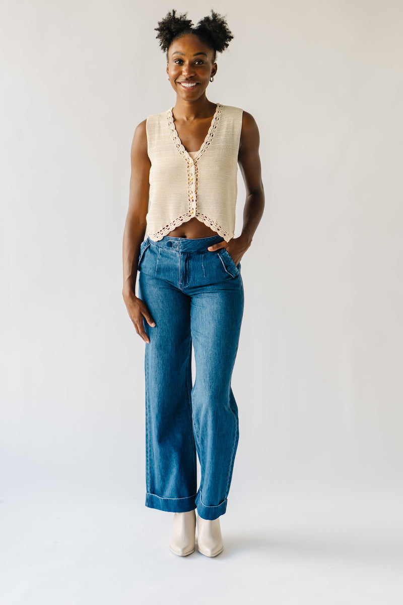 The Galdino High Rise Wide Leg Jean in Dark Blue