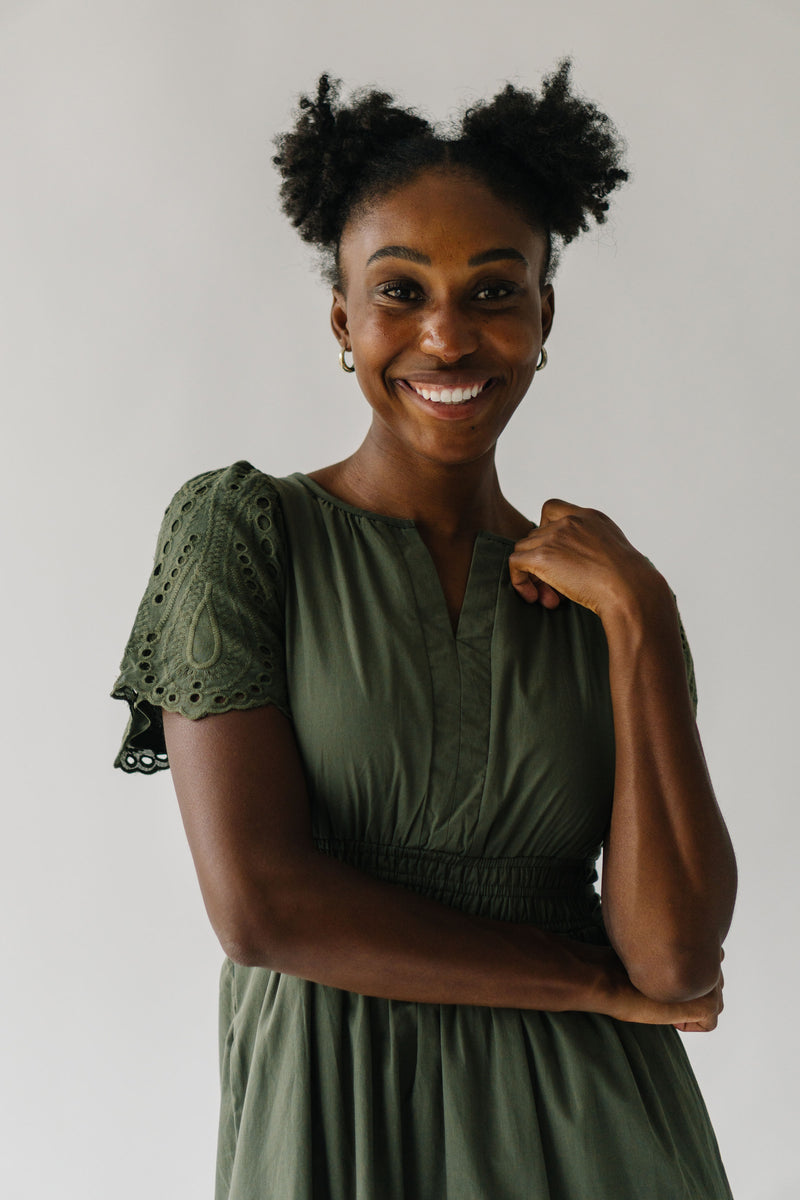 The Abello Eyelet Detail Maxi Dress in Olive