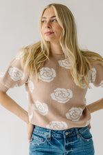 The Batten Floral Print Puff Sleeve Sweater in Taupe