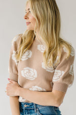 The Batten Floral Print Puff Sleeve Sweater in Taupe