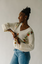 The Elvira Crochet Floral Detail Sweater in Ivory