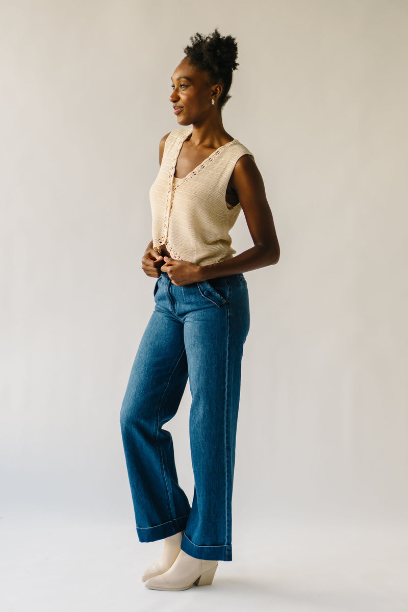 The Galdino High Rise Wide Leg Jean in Dark Blue