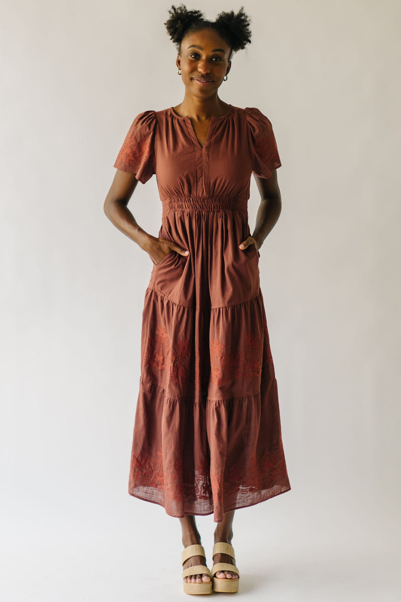 The Abello Eyelet Detail Maxi Dress in Burgundy