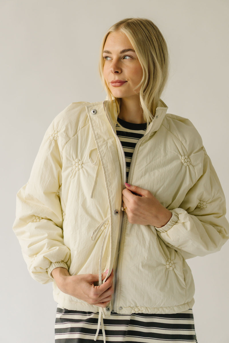 The Tarbet Floral Print Puffer Jacket in Cream