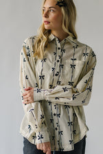 The Chavez Bow Detail Button-Up Blouse in Ivory + Black