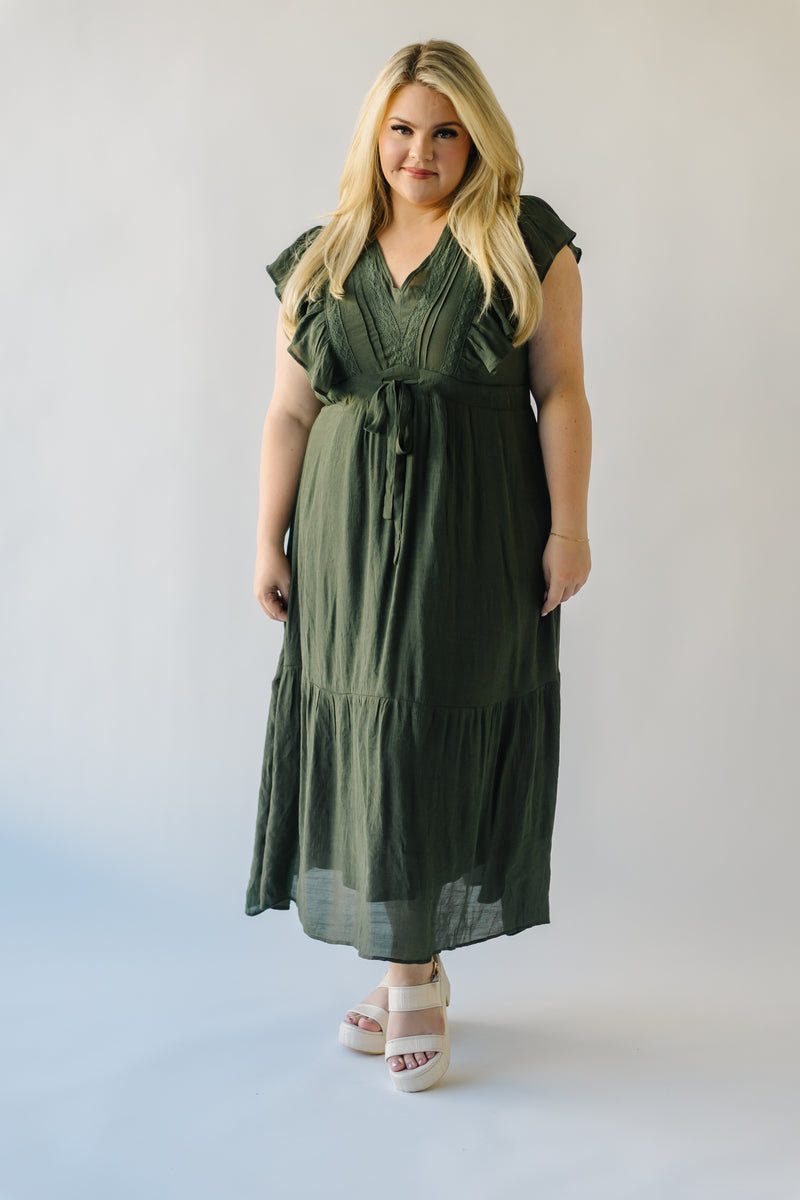 The Forsyth V-Neck Midi Dress in Olive