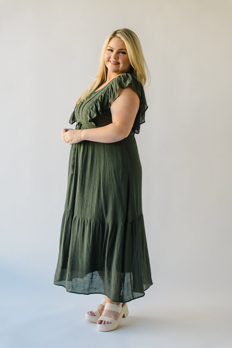 The Forsyth V-Neck Midi Dress in Olive