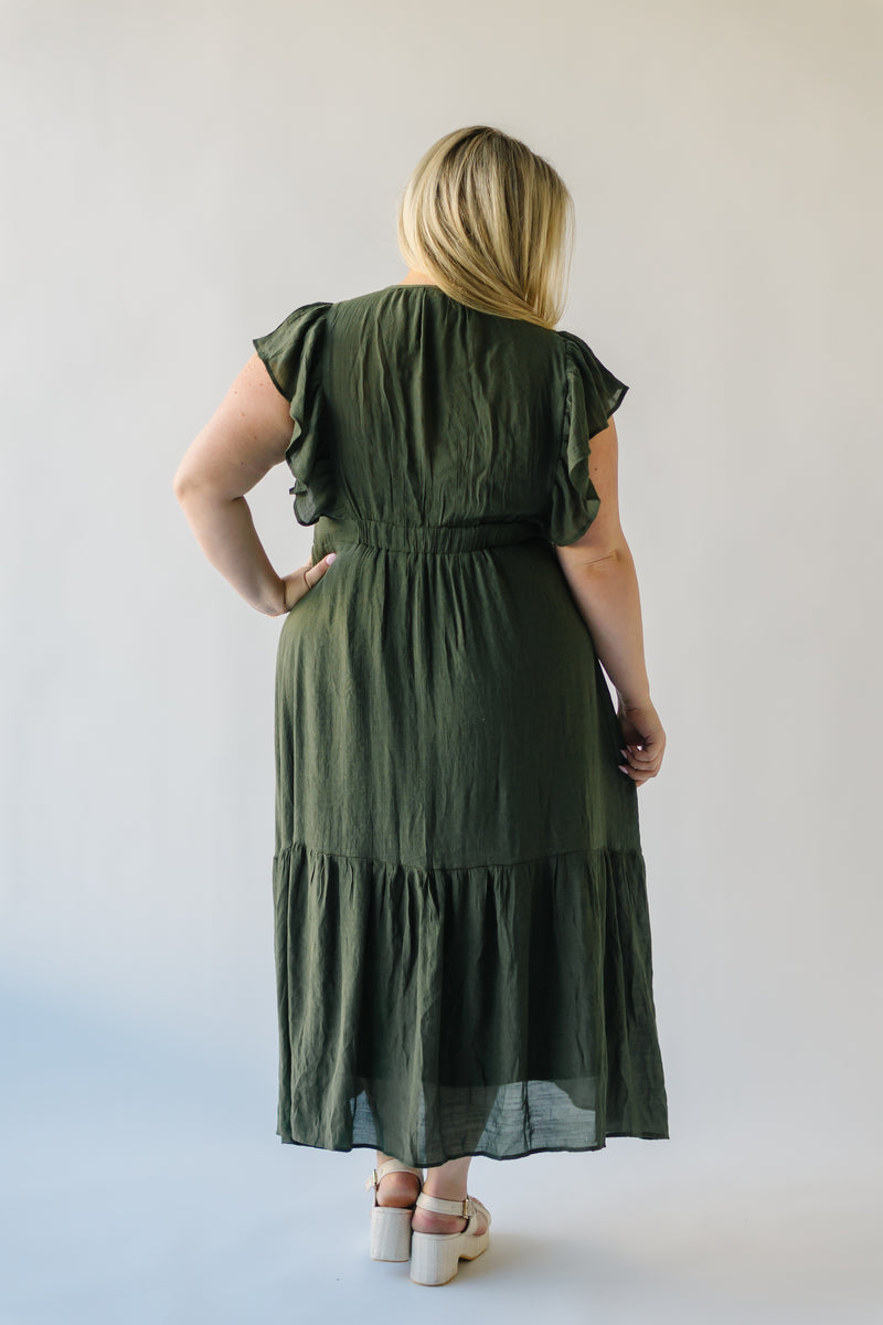 The Forsyth V-Neck Midi Dress in Olive