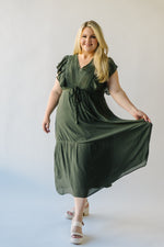 The Forsyth V-Neck Midi Dress in Olive