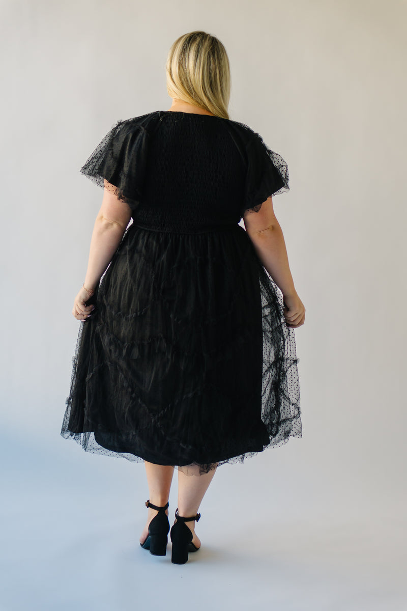 The Bolingbroke Smocked Detail Midi Dress in Black