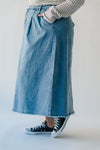 The Waleska Pleated Maxi Skirt in Denim