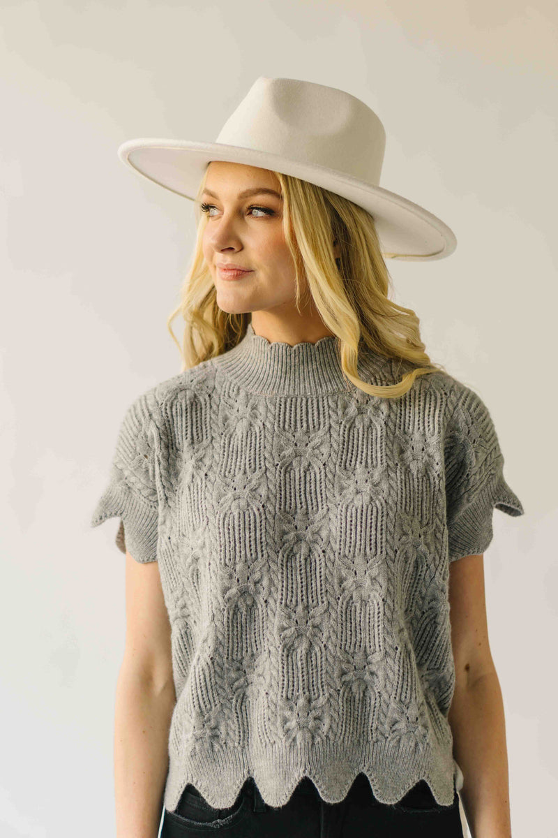 The Abbie Scallop Edge Sweater Vest in Grey