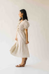 The Jericka Smocked Midi Dress in Oatmeal Stripe