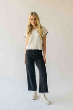 The Shelly Scallop Edge Sweater in Ivory + Black