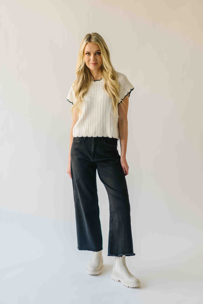 The Shelly Scallop Edge Sweater in Ivory + Black