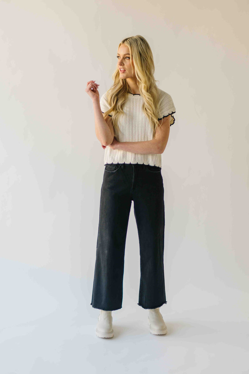 The Shelly Scallop Edge Sweater in Ivory + Black